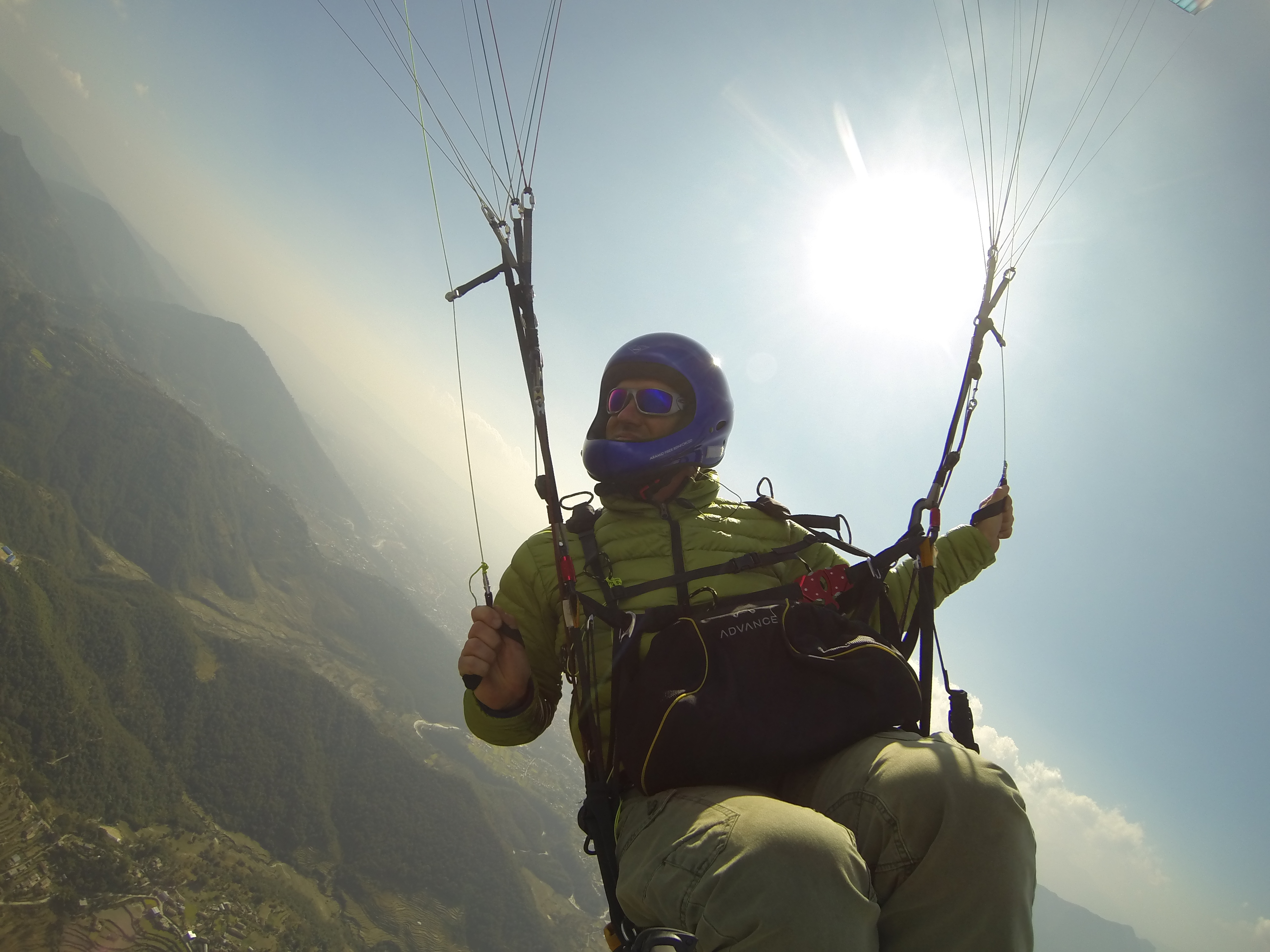 Late afternoon paragliding near Pokhara, Nepal